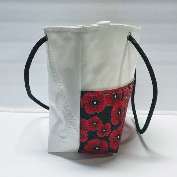 Recycled Sail Cloth Red Poppy Womens Shoulder Tote Bag Handmade - Picture 7 of 7
